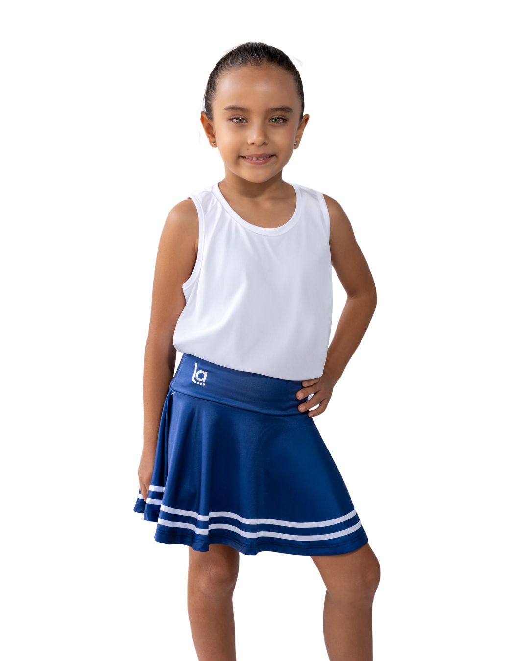 Falda Vuelo Para Niña Azul Lineas Blancas