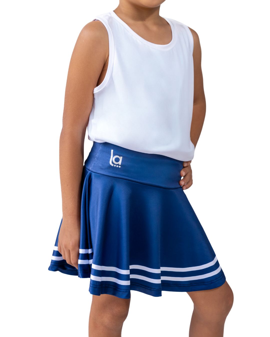 Falda Vuelo Para Niña Azul Lineas Blancas