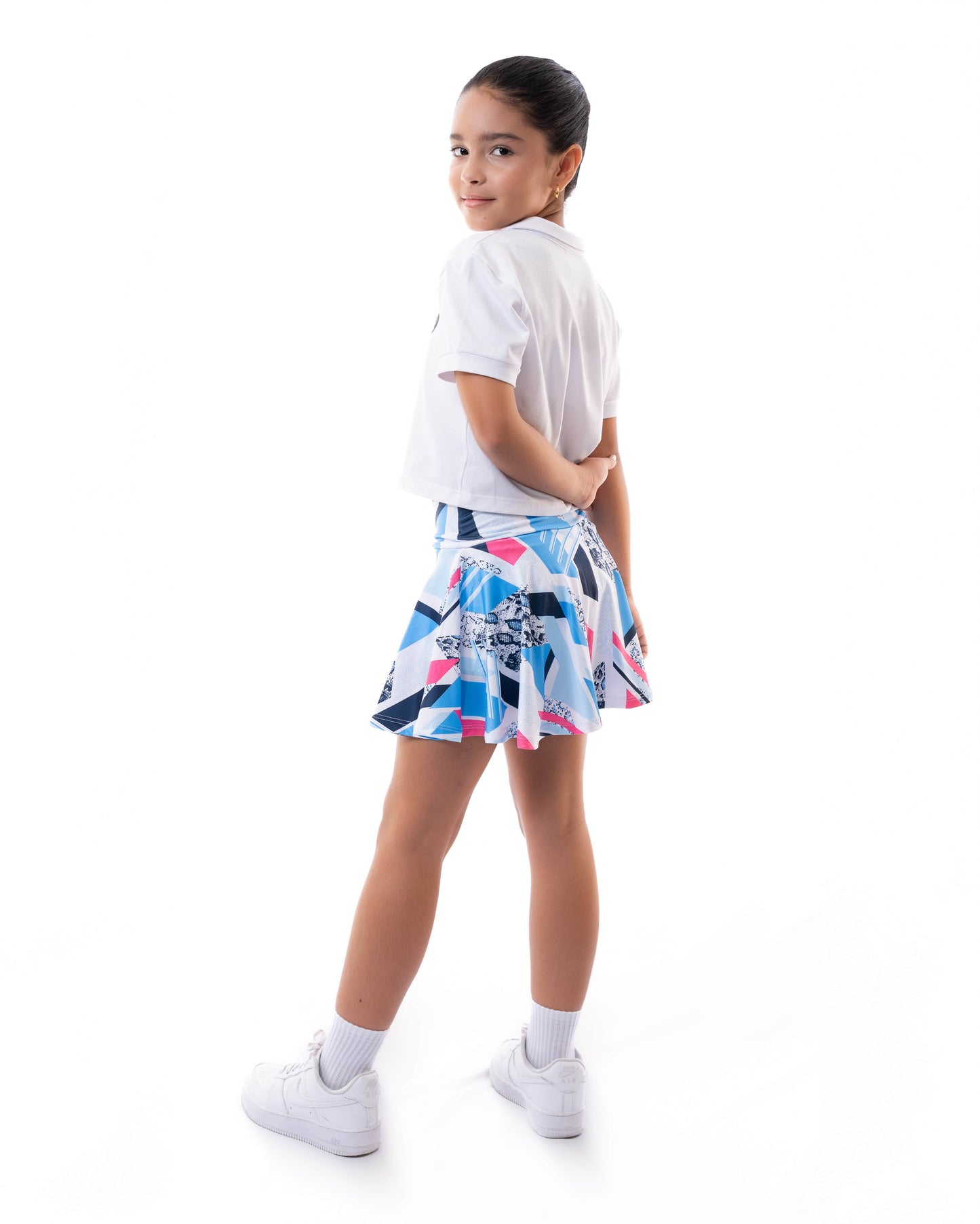 Falda Vuelo Para Niña Print Azules y Salmón