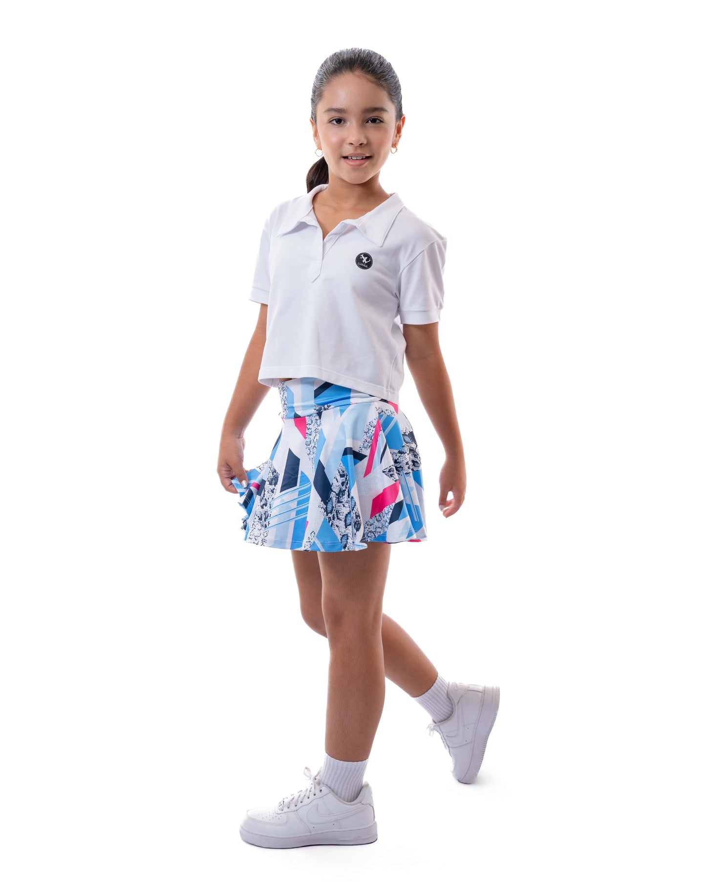 Falda Vuelo Para Niña Print Azules y Salmón