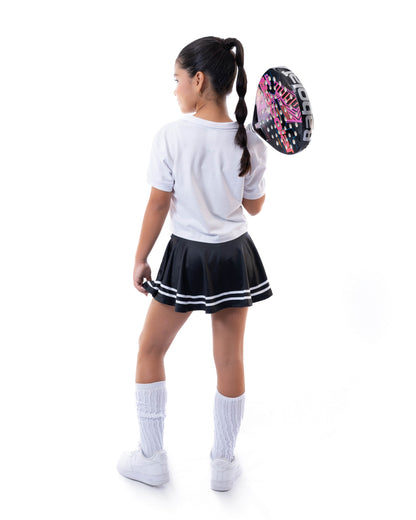 Falda Vuelo Para Niña Negra Lineas Blancas